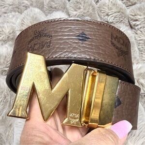 MCM Reversible Claus M Leather Belt with Gold Buckle